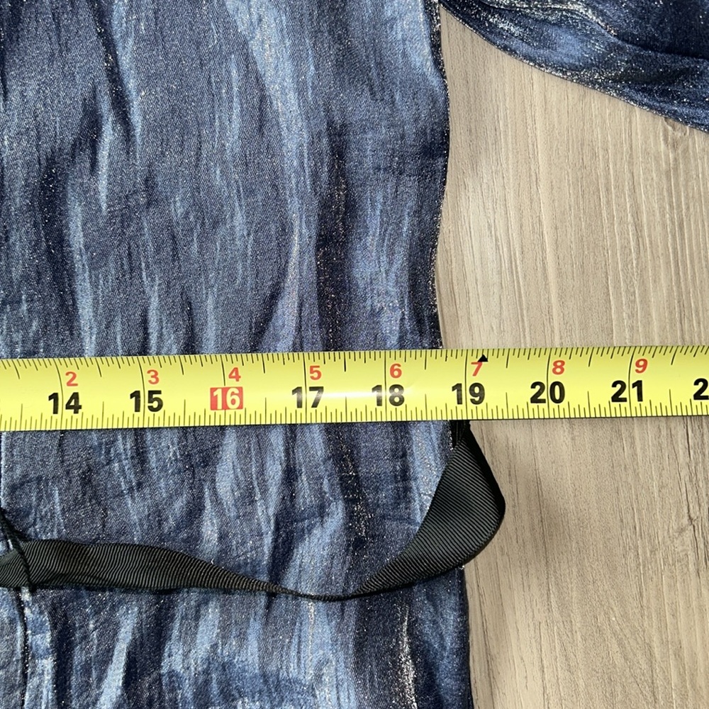 Alex Evenings Button Up Jacket Tie Belt L Blue Shimmer Formal  Evening Wedding - Picture 11 of 13